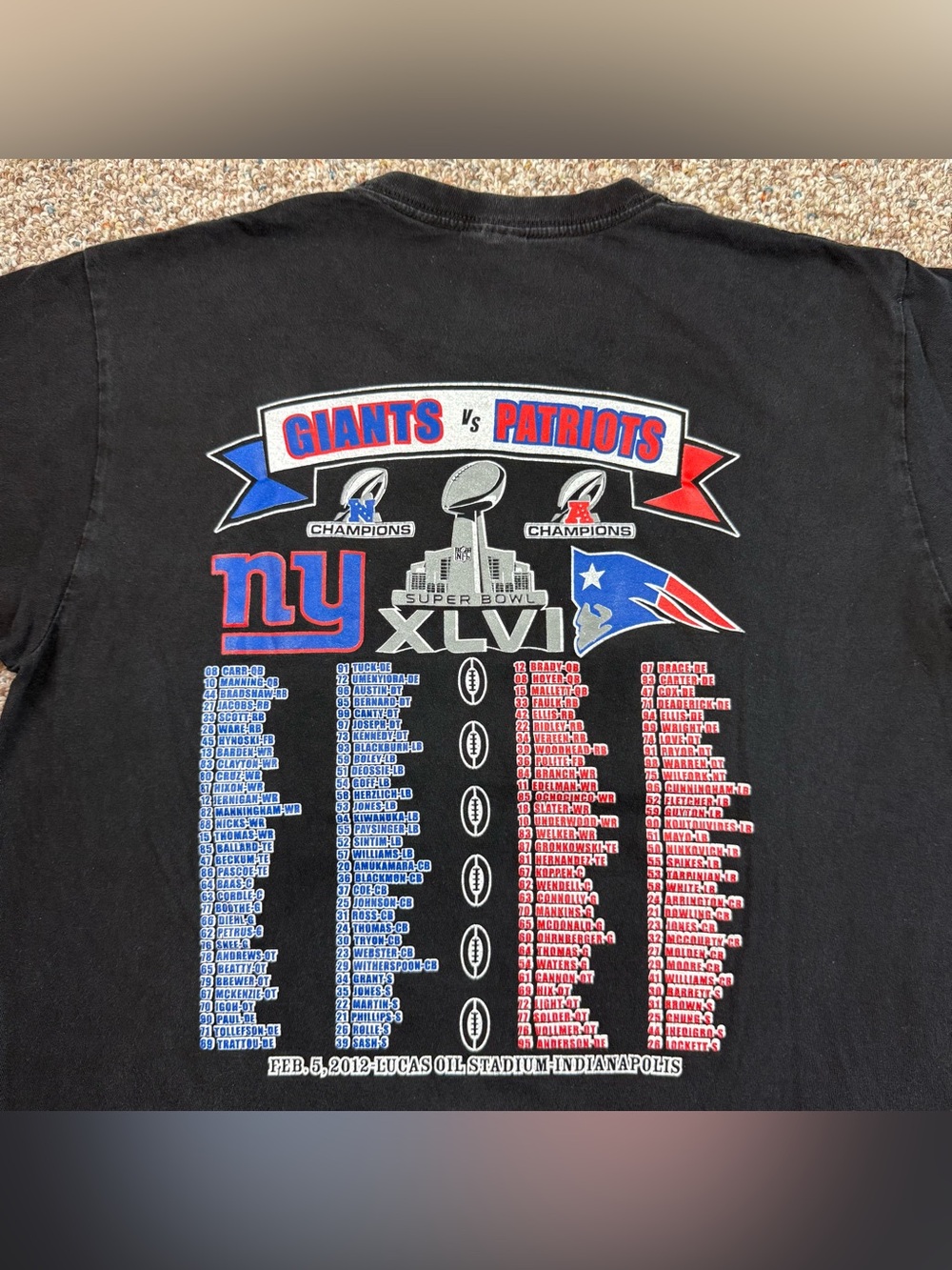 Super Bowl XLVI New York Giants Beat Patriots 2-Sided 2012 Football t-shirt L - Picture 4 of 16